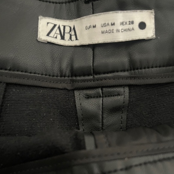 Zara Black Vegan Leather Full Length Straight Leg Pants Medium - Picture 6 of 7
